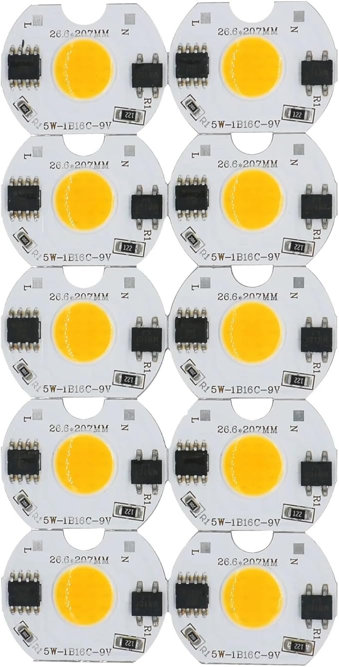 10pcs LED COB Lamp Bead 5W 9V COB Chip 220V Smart IC No Need Driver DIY Flood Light Led Bulb Spotlight Outdoor Chip Lamp(Warmwhite)