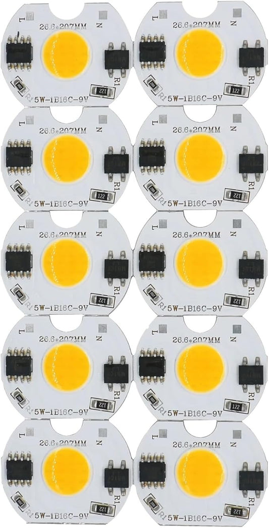 10pcs LED COB Lamp Bead 5W 9V COB Chip 220V Smart IC No Need Driver DIY Flood Light Led Bulb Spotlight Outdoor Chip Lamp(Warmwhite)