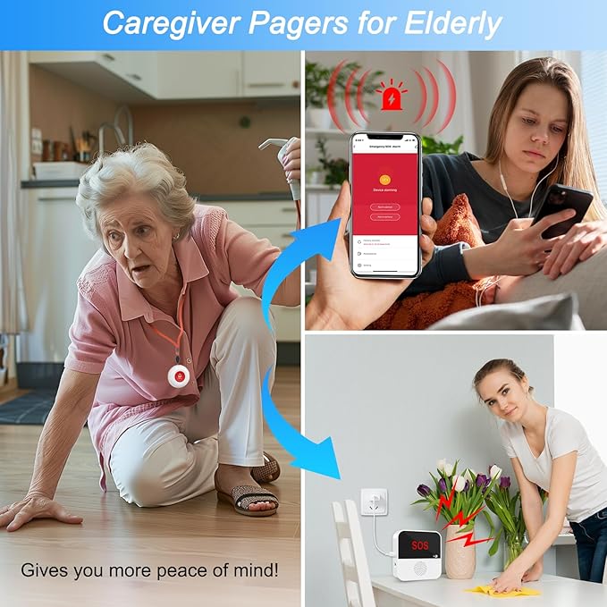 WiFi Rechargable Smart Wireless Caregiver Call Button Nurse Calling Life Emergency Alert System for Seniors Elderly Patient Disabled Kids 3 SOS Panic Buttons 1 Receiver (only Supports 2.4GHz Wi-Fi)