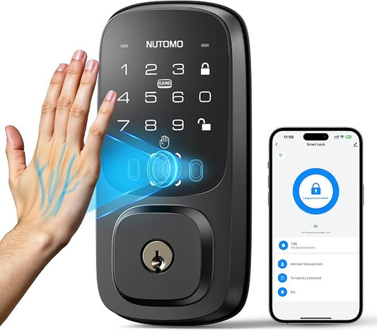 NUTOMO Palm Vein Smart Lock: Keyless Entry Door Palm Lock Built-in WiFi Keypad Electronic Digital Deadbolt with APP Remote Control for Home Support Alexa/Rechargeable Battery/BHMA Grade 3/SP300/Black