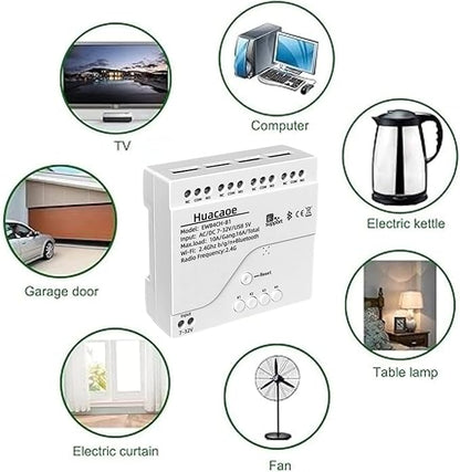 EWeLink 4CH 7-32V Smart WiFi Switch Controller, APP Remote Control, Bluetooth RF Remote Control, Point/Self-Locking/Interlocking, Compatible with Alexa