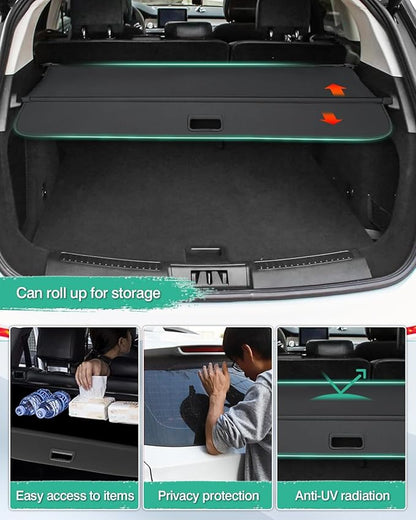 Powerty Retractable Cargo Cover for or 2020-2023 Lincoln Aviator Base 3.0 L (JUST for 7-Seater), Canvas Texture Trunk Cover Privacy Screen Rear Security Shade for Aviator Accessories