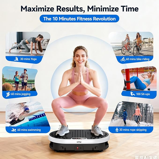 HTM Vibration Plate Exercise Machine, 9 Modes & 120 Speeds, Body Shake Plate with Resistance Bands Slot & Remote Control, 300 Lbs Capacity Shake Board for Weight Loss Fat Burner Home Fitness Workout