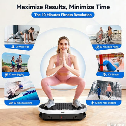 HTM Vibration Plate Exercise Machine, 9 Modes & 120 Speeds, Body Shake Plate with Resistance Bands Slot & Remote Control, 300 Lbs Capacity Shake Board for Weight Loss Fat Burner Home Fitness Workout
