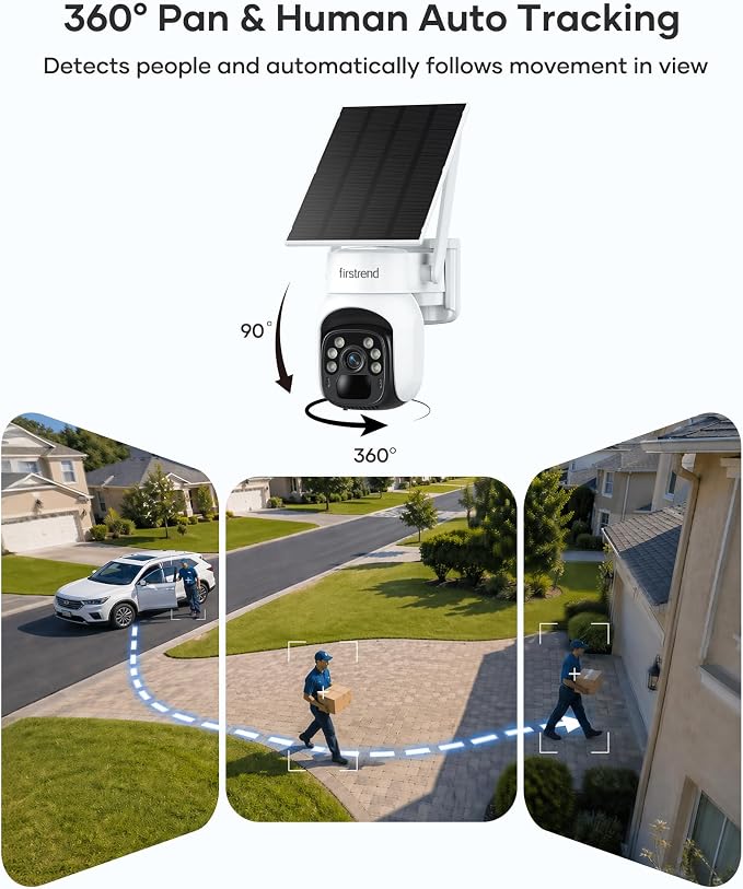 firstrend 2K QHD Solar Security Cameras Wireless Outdoor, No Monthly Fee