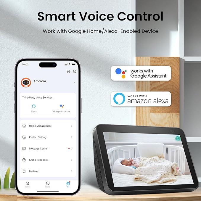 AMOROM 1080P Indoor Wired Security Camera - Works as a Baby Monitor & Pet Camera, Motion Detection, 2-Way Audio, Siren, Night Vision, Subscription-Free Local SD Card or Cloud Storage, 2.4GHz