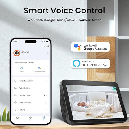 AMOROM 1080P Indoor Wired Security Camera - Works as a Baby Monitor & Pet Camera, Motion Detection, 2-Way Audio, Siren, Night Vision, Subscription-Free Local SD Card or Cloud Storage, 2.4GHz