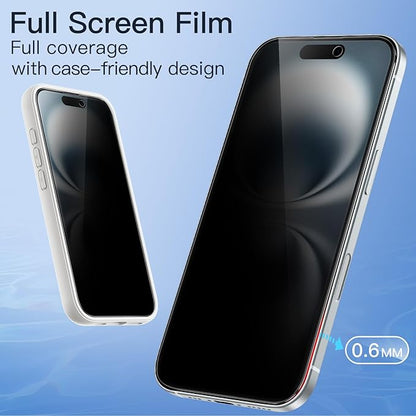 JETech Privacy Full Coverage Screen Protector for iPhone 16 6.1-Inch, Black Edge Anti-Spy Tempered Glass Film with Easy Installation Tool, Case-Friendly, 2-Pack