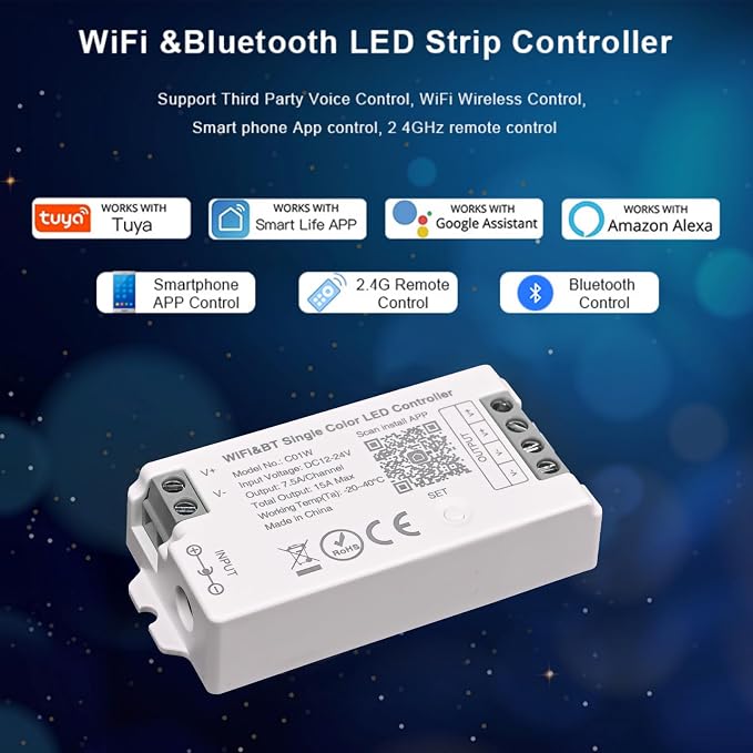 C01W Single Color LED Controller Tuya WiFi 2.4G RF PWM Dimmer for LED Strip