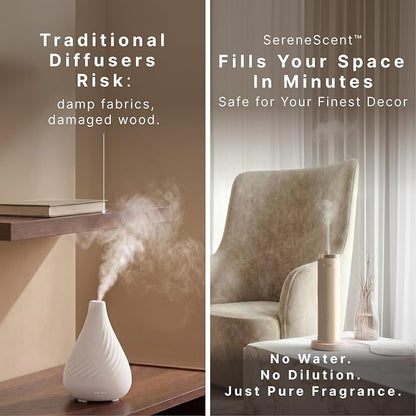 Homedics SereneScent Waterless Diffuser, Cold Air Scent Machine for Home | Diffuser for Large Rooms, App-Controlled Fragrance Diffuser with Timer and Ambient Lights, Beige