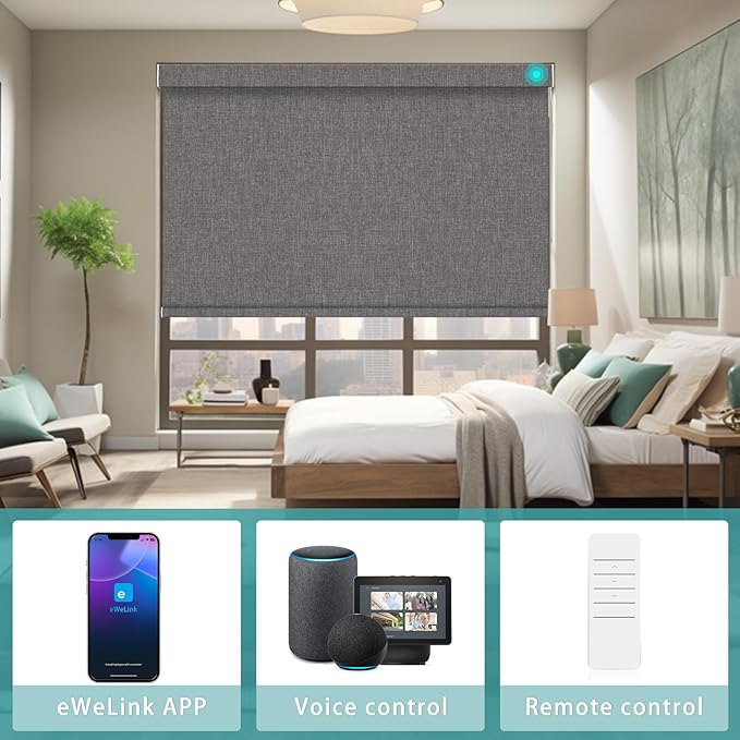 Changshade Smart Roller Shade with Remote Control Blackout Automatic Window Shades for Home Custom Size Motorized Blinds for Windows Compatible with Alexa,Google Home,Apple Homekit, Deep Grey