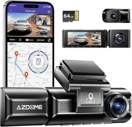 AZDOME M550 3CH Dash Cam 4K - 3.19" Screen IR Night Vision - 24H Parking Mode - 3-Channel Dash Cam - Interior IR Camera - Built-in GPS & WiFi - Three-Mode Parking Monitor