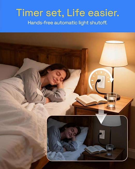 HBN Remote Control Outlet Indoor Remote Timer Outlet with 8 Timer Settings Plug‑in Power Switch RF Wireless Remote, Energy Saving Control for Lamps, Fans, Household Electronics