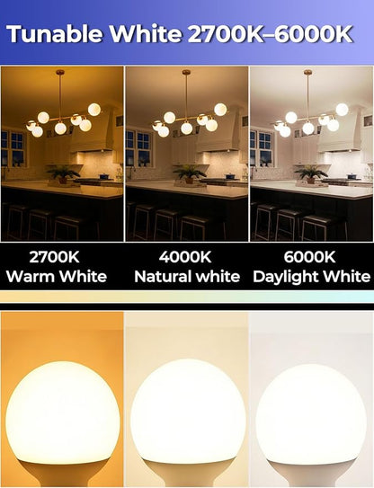 ILC G25 Globe Light Bulbs, App-Controlled LED Bulb with Bluetooth Mesh, 6W, 60W Equivatlent, 600LM, CCT: 2700K-6000K, CRI>95+, E26 Base, 120V for Vanity, Pendant fixtures, Bathroom (6 Pack)