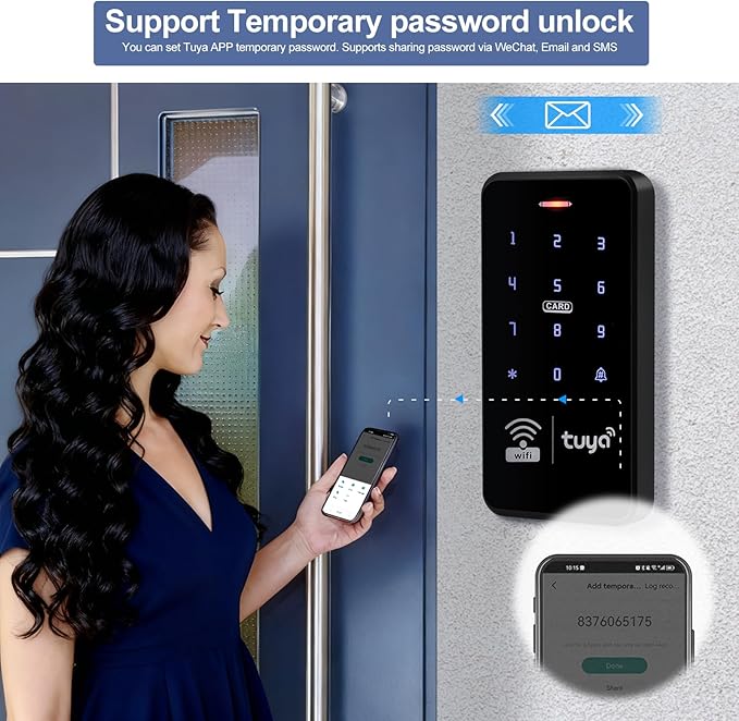 WiFi Tuya Waterproof Access Control System Kit+RFID Keyboard +Power Supply+Door Switch Button+ 10pcs Keyfobs+(Lock)