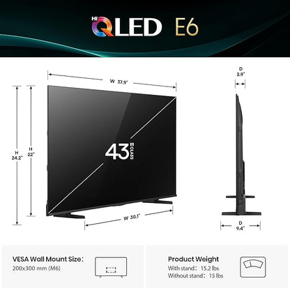 Hisense 43" E6 Cinema Series Hi-QLED 4K UHD Smart Fire TV (43E6QF) - AI Light Sensor, Dolby Vision · Atmos, Voice Remote with Alexa, Motion Rate 120, HDR 10+ Adaptive, Game Mode Plus