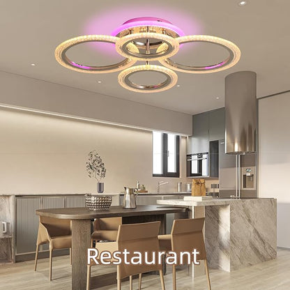 50W Dimmable LED Ceiling Light, Modern Flush Mount, Chrome 4-Ring | Remote Control, Adjustable 3000-6000K, Modern Lighting for Living Room, Bedroom, Kitchen & Hallway
