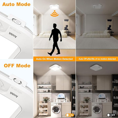 Motion Sensor Ceiling Light Battery Operated, 180LM 6000K Battery Closet Lights Motion Sensor, 48LED Wireless Ceiling Light Motion Activated for Pantry Cabinets Shed, Cool White,2-Pack