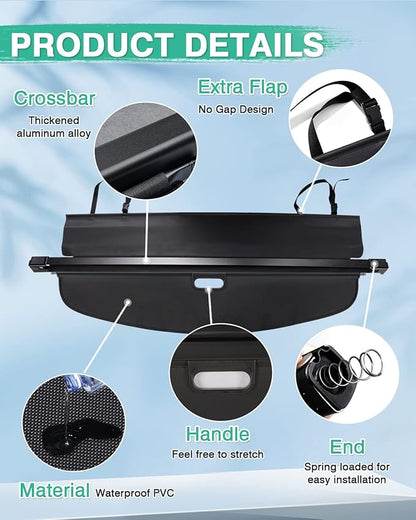 Powerty Custom Fit for Cargo Cover Acura RDX 2013-2018 Retractable Trunk Shielding Shade Cargo Luggage Cover (Updated Version:no Gap)(ONLY for with Power Tailgate Rear GATE,NOT FIT for Base Model)
