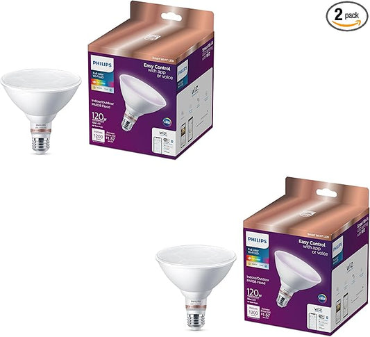 Philips Smart 120W PAR38 Color LED Light Bulb 2-Pack - Connects to Your Wi-Fi - E26 Smart Bulb - Control with Voice or App + Activate with Motion - Matter Compatible