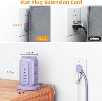 AiJoy Power Strip Tower with 9 AC Outlets and 5 USB Ports Charging Station | 1200J Surge Protector, 6.5 Feet Extension Cord with Multiple Outlets for Home Dorm Room Office Supplies Desk Accessories
