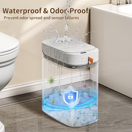 3.5 Gallon Automatic Bathroom Trash Can with Lid, Small Slim Smart Motion Sensor Garbage Bin with Auto Bag Suction & One-Pull Self Sealing, Touchless Waste Basket for Bedroom, Office, Kitchen, Rv