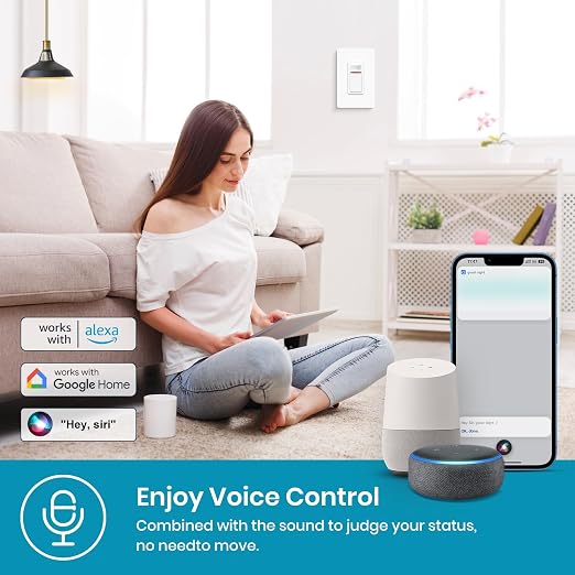 Milfra Smart Motion Sensor Light Switch,Motion Sensor Light Switch Works with Siri Alexa and Google Home, Voice and Remote Control, Neutral Wire Required