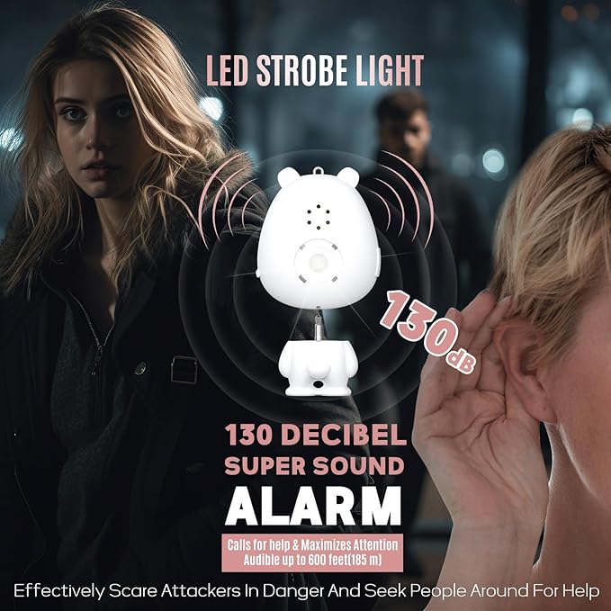 Rechargeable Personal Alarm for Women – 130dB Loud Emergency Alarm Keychain with Strobe Light, Self-Defense Safety Alarm with Low Battery Alert for Women, Kids & Seniors