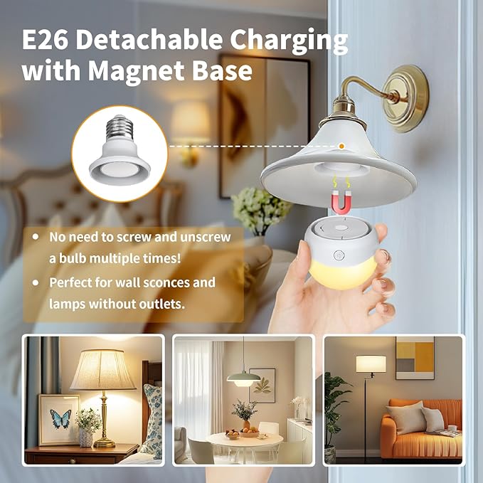 HISTAR Rechargeable Light Bulbs for Sconce and Lamp, E26 Battery Operated Light Bulb with Remote, RGB, Timer, Dimmable, 3 Color Temperature, 2500mAH