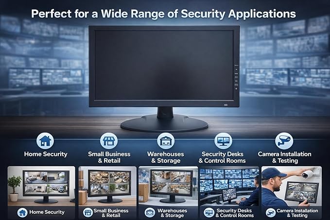 1stPV Precision 18.5" Professional CCTV Security Monitor – Native 1080p Display, Accepts 4K/8MP HDMI Input (Downscaled), HDMI/BNC/VGA, 24/7 Surveillance Monitor