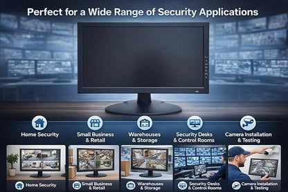1stPV Precision 18.5" Professional CCTV Security Monitor – Native 1080p Display, Accepts 4K/8MP HDMI Input (Downscaled), HDMI/BNC/VGA, 24/7 Surveillance Monitor