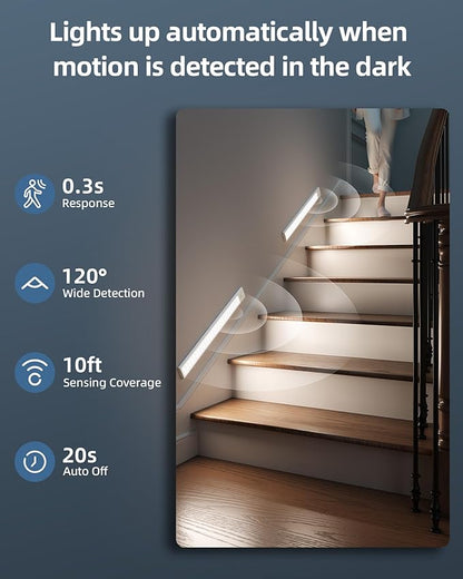 17" Under Cabinet Lights, Motion Sensor Light, Wireless Closet Lights, 4000mAh Rechargeable, Magnetic, 5 Levels Dimmable, 62 LEDs Super Bright Under Counter Lights for Kitchen (2 Pack)