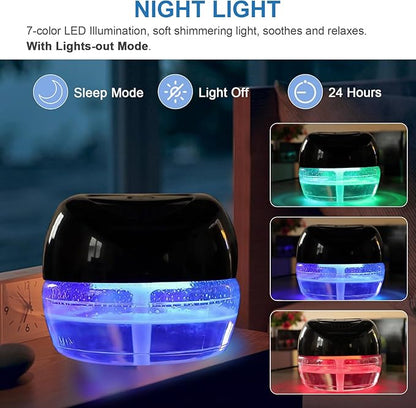 Water Based Air Purifier with Essential Oil Diffuser Pack, Air Washer with 7 Color LED Night Light, Air Revitalizer Includes 6x10ml Essential Oil Aroma Diffuser for Home, Office, Pet