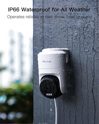 VIMTAG Pan/Tilt Outdoor Security Camera, 4K 8MP WiFi Home CCTV Camera, 360° View & Motion Tracking, Color Night Vision, 2-Way Audio, AI Detection Alarm, IP66, Cloud & SD Card Storage, Works w/Alexa