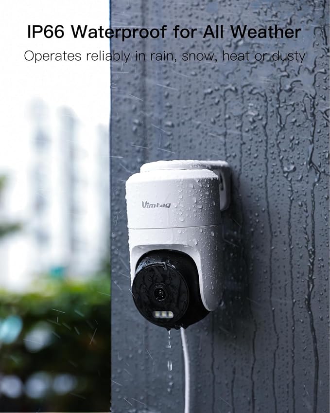 VIMTAG Pan/Tilt Outdoor Security Camera, 4K 8MP WiFi Home CCTV Camera, 360° View & Motion Tracking, Color Night Vision, 2-Way Audio, AI Detection Alarm, IP66, Cloud & SD Card Storage, Works w/Alexa