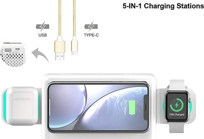 Emerson Smartset Dual Alarm Clock FM Radio with Wireless Charging, Bluetooth Speaker, Ultra Fast Charging for Airpods/iPhone, Foldable Stand, USB Charger, Adjustable LED Glow, ER100501