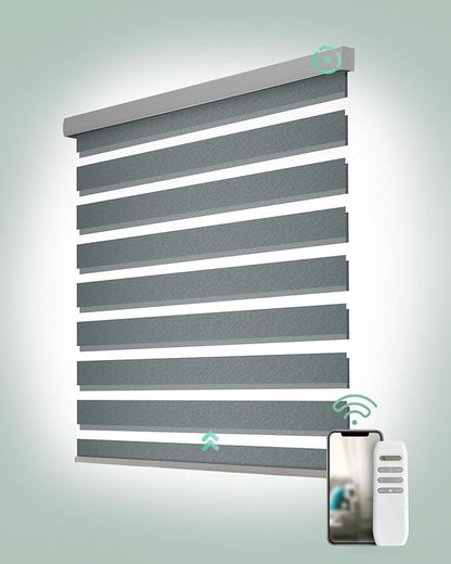 Yoolax Motorized Zebra Blinds, Remote Zebra Shades for Indoor Windows, Motorized Shades with Remote Light Control Horizontal Window Blinds Custom Size(90% Shading Starry Charcoal)