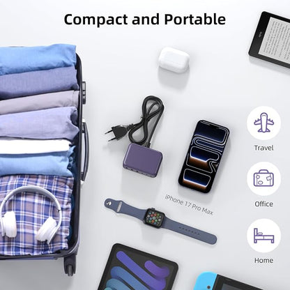 100W 6 in 1 USB Charger, 50% Smaller Charging Station for Multiple Devices | Fast Charging Blocks with Type C Port, USB Charging Hub Organizer Multiport Power Strip for iPhone,Samsung,Ipad,Kindle,Travel
