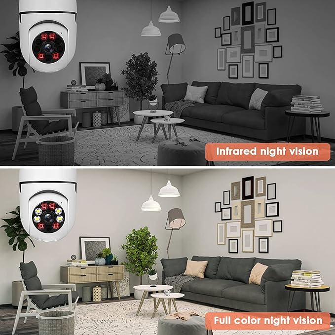 Light Bulb Security Camera, 5GHz 2.4GHz ,Degree Pan/Tilt Panoramic IP Security Camera, TUYA WiFi 1080P Smart Home Surveillance Cam with Motion Detection Alarm Night Vision Two Way Talk Indoor E27