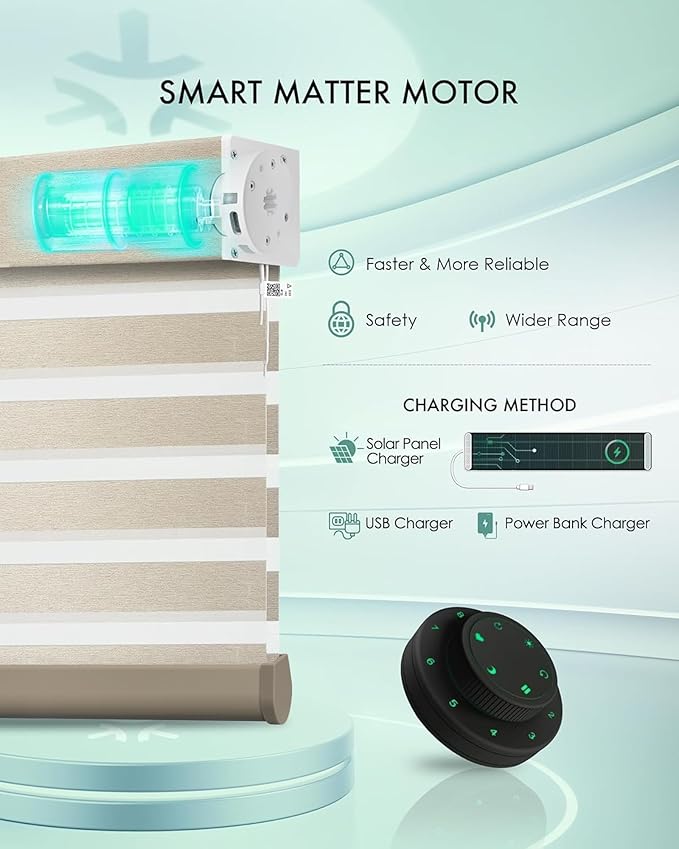 Yoolax Motorized Matter Zebra Blinds Compatible with Alexa, Google Home, Apple HomeKit, Room Darkening Smart Blinds, Privacy Light Control Horizontal Window Blind for Home (80% Shading Luxury Coffee)