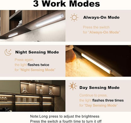 6 Pack Motion Sensor Under Cabinet Light, Magnetic Rechargeable 2 Color Under Counter Light, 8 Inch LED Closet Light for Stair Bedroom Cupboard