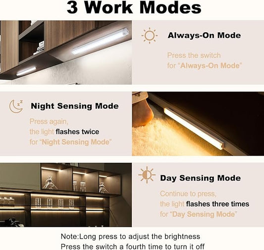 6 Pack Motion Sensor Under Cabinet Light, Magnetic Rechargeable 2 Color Under Counter Light, 8 Inch LED Closet Light for Stair Bedroom Cupboard
