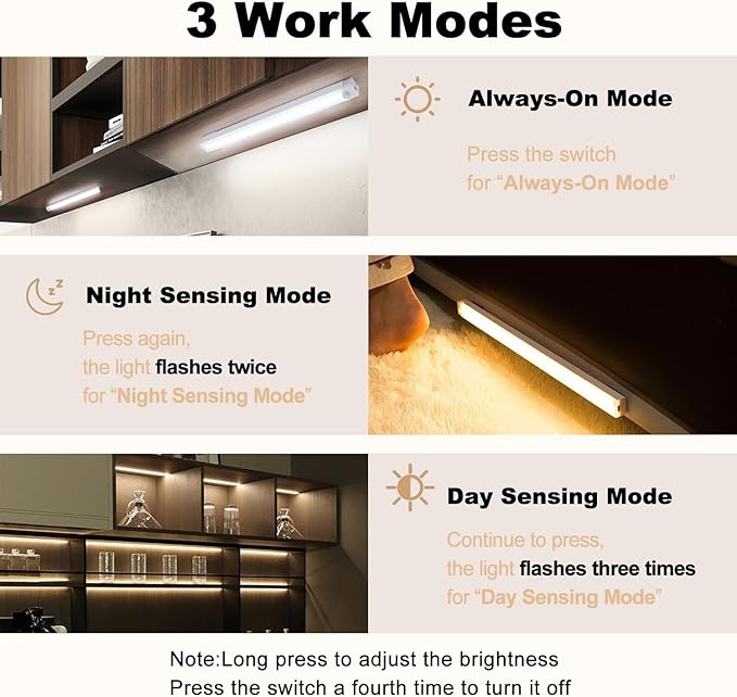 6 Pack Motion Sensor Under Cabinet Light, Magnetic Rechargeable Warm White 2 Color Under Counter Light, 8 Inch LED Closet for Stair Bedroom Cupboard
