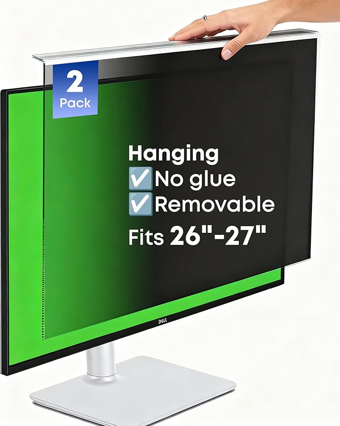 2-Pack Hanging Privacy Screen Protector for 26-27" Monitors, Removable & No Installation Required, ±30° Privacy Filter, Effectively Blocks High-Energy 460nm Blue Light – Dual Protection for Information Security & Eye Health(27"-16:9 (24.12"×14.02"))