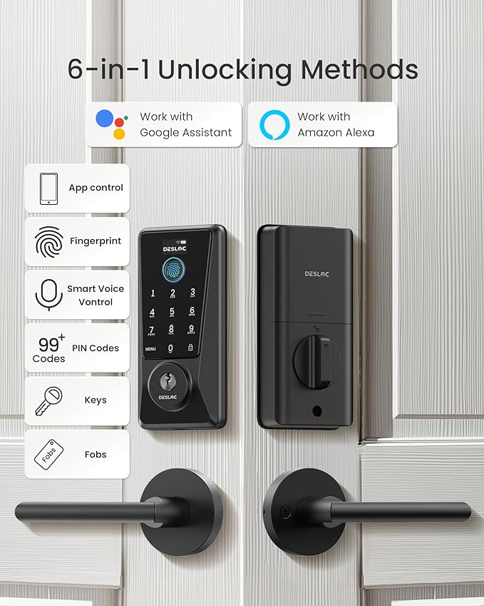 DESLOC Smart Lock D110 Plus, Fingerprint Keyless Entry Door Lock, Built-in Wi-Fi, App Remote Control, Smart Locks for Front Door, Keypad Deadbolt with LockVue Display, IP54, BHMA Grade 3