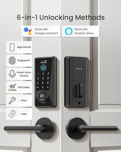 DESLOC Smart Lock D110 Plus, Fingerprint Keyless Entry Door Lock, Built-in Wi-Fi, App Remote Control, Smart Locks for Front Door, Keypad Deadbolt with LockVue Display, IP54, BHMA Grade 3