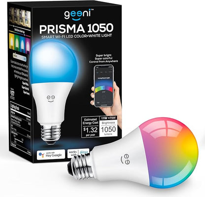 Geeni PRISMA 1050 Wi-Fi LED Light Bulb, Multicolor (2700K): Dimmable LED, A21, 75-Watt Equivalent: Works with Alexa & Google Assistant
