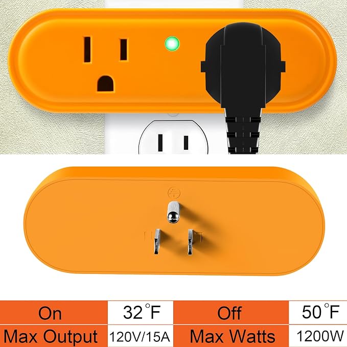 Thermostatically Controlled Outlet: Automatically Turn on Below 32℉, Turn Off Above 47℉ Unnecessary to Control Power Manually in Cold Winter Cube 1 Pack (Aurantium)