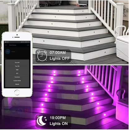 LED Deck Light Kit, 30pcs Φ1.77 WiFi Wireless Smart Phone Control Low Voltage Recessed RGBW Deck Lights with Remote, Voice Control, IP67 Waterproof Outdoor Path Stair Landscape Lighting, Black