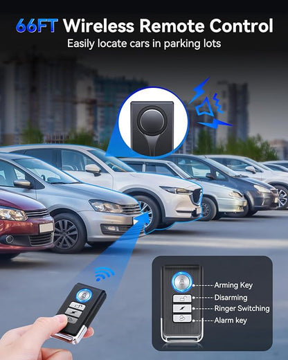 108dB Car Alarm System, Car Anti-Theft Vibration Sensor Alarm & Red Light, 2 Wireless Remote, Anti Theft Vehicle Device with Magnetic Install Design for RV, SUV, Truck (Upgrade 4.0)